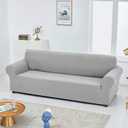 Joccun Stretch Loveseat Couch Cover Slipcover, 1-Piece Sofa Cover for 2 Cushion Couch Spandex Jacquard Washable Furniture Protector Cover for Living Room,Kids,PetsLoveseat,Silver