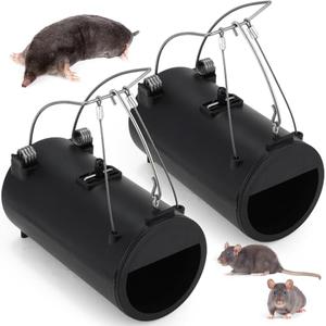 Qualirey 2 Pack Black Hole Gopher Trap 6.7 Inch Tunnel Mole Traps Gopher Killer Outdoor Vole Traps Rodent Rat Stations Reusable for Lawn Yard Garden