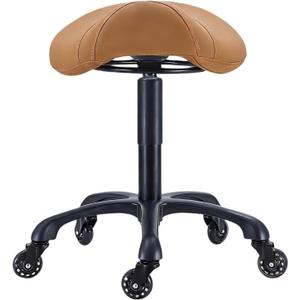 Saddle Salon Stool with Wheels,Heavy Duty Adjustable Rolling Stool for Barber, Tattoo, Nail,Spa,Dentist(Brown)