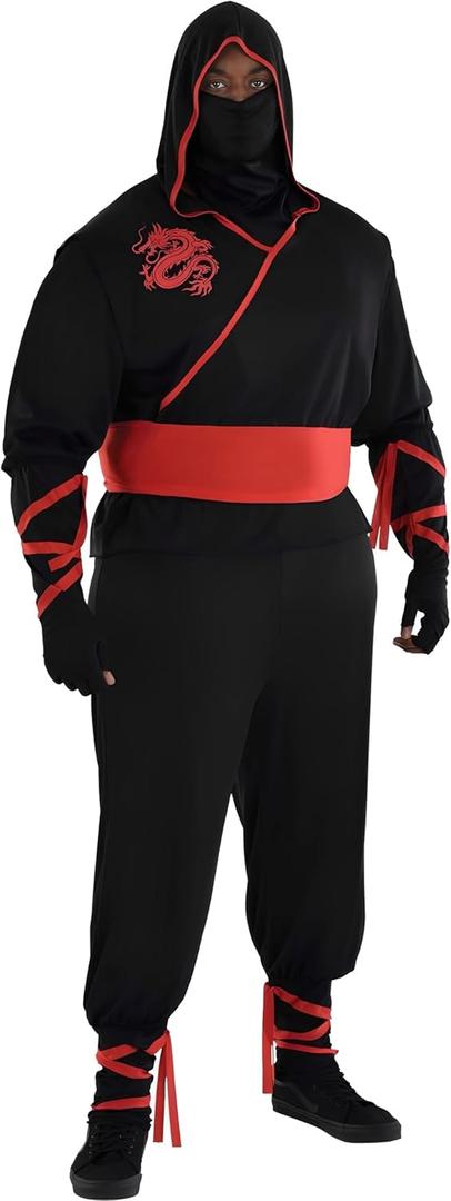 Ultimate Red & Black Ninja Assassin Plus XXL Polyester Costume (48-52) - 1 Set - Ideal for Halloween & Cosplay Events