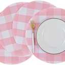 Pink & White Cotton Buffalo Check Plaid Round Placemat, Set of 4, 15 Inch eco-Friendly Fabric Handcrafted Machine Washable Indoor & Outdoor Tablemat