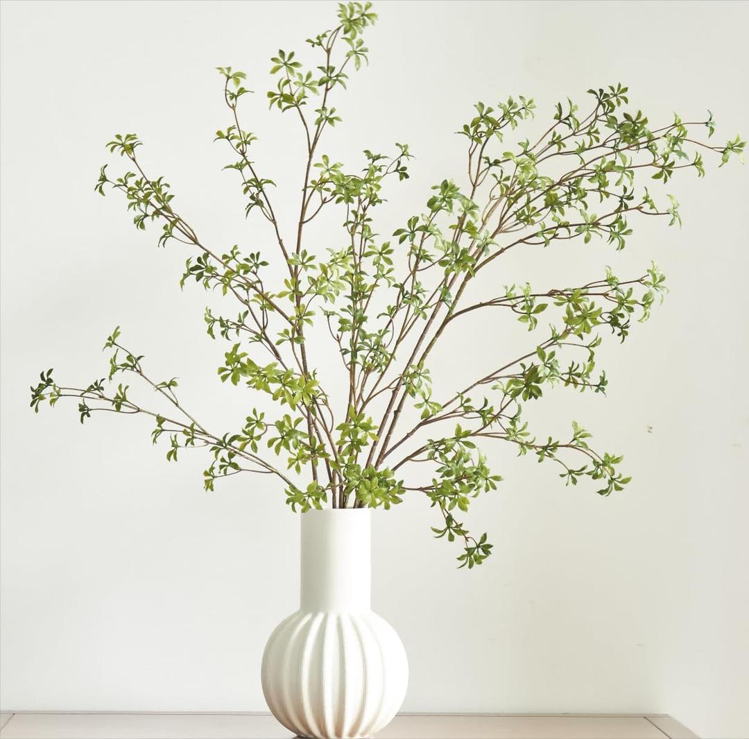 Artificial Greenery Stems, 47Tall Fake Plants Branches, Real Touch Faux Enkianthus Perulatus Twig Leaf for Home Garden Office Wedding Vase Filler Shop Decoration (3 Packs-Green)