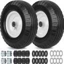 4.10/3.50-6 Flat Free Tire and Wheel, with 3"-3.5''-4.0''-4.5'' Centered Hub, and 3/4" & 5/8" Bearings, Replacement for Wheelbarrow, Hand Truck/All Purpose Utility Tire on Wheel, (2 Pack)