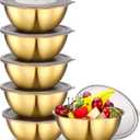 Nuogo 6 Pcs Gold Stainless Steel Mixing Bowl with Airtight Lids 6.7 inch Gold Esthetician Bowls for Easter Ramadan Serving Facial Salad Fruit Snack Soup Cereal Wedding Party