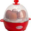 Mini Rapid Egg Cooker, 5-Egg Capacity for Perfect Hard Boiled Eggs or Omelets, Auto Shut Off, Red
