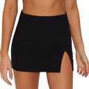 Black Mini Skirt Women's High Waisted Stretch Fitted Bodycon Skirt with Slit (Black, XL)