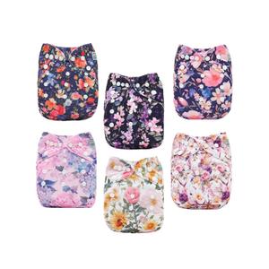 ALVABABY Baby Cloth Diapers 6 Pack with 12 Inserts Cloth Diaper Covers Adjustable Washable Reusable for Baby Girls and Boys (Flower World)