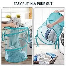 Mesh Popup Laundry Hamper 115L Collapsible Laundry Basket No Lid Extra Large Capacity Foldable Clothing Storage Basket with Handles 26 H x 18 W x 18 L (Turquoise Blue)