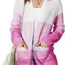 Sidefeel Womens Cardigan Sweaters Open Front Long Sleeve Ribbed Color Block Knit Fall Sweaters (L)