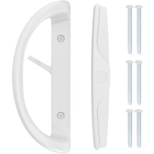 Sliding Door Handle, Non-Keyed Sliding Patio Door Handle Set with Latch for 3-15/16 Hole Spacing for Mortise Style Locks, Non-Handed, Sliding Glass Door Handles Replacement, White