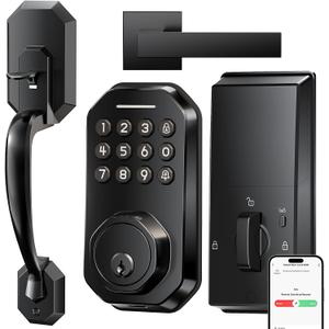 WiFi Smart Door Lock for Front Door, App Control, Keyless Entry Door Lock with Handle Set, Auto Lock, One-time Codes, Easy Install, Matte Black.