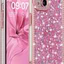 FABSPARK Case for iPhone 16e/17e,Glitter Crystal Diamond Rhinestones Sequin Shiny Bling Sparkly Glossy Luxury Electroplated Case,Aesthetic Cute Full Protection for iPhone 17e/16e,Pink