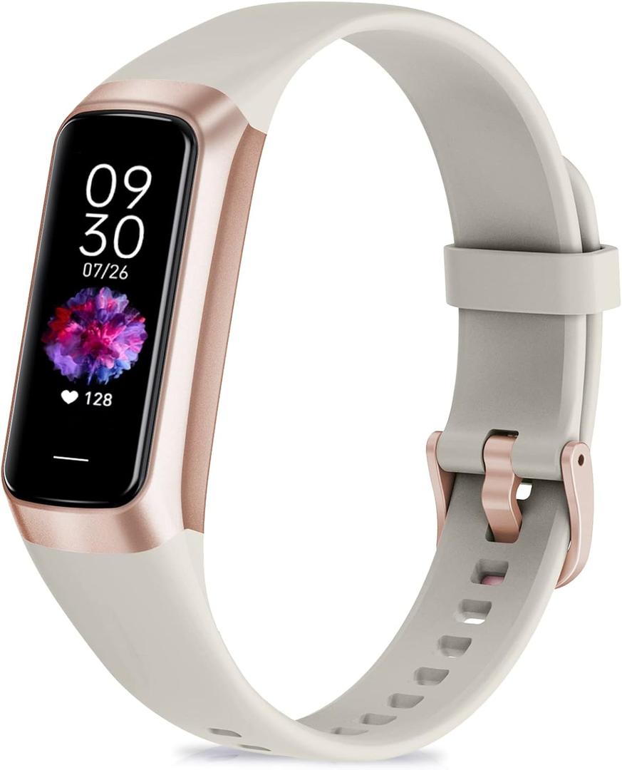 Fitness Tracker with 24/7 Heart Rate, Blood Oxygen Blood Pressure Sleep Monitor, Activity Trackers 5 ATM Waterproof,Step Calorie Counter Pedometer Health Smart Watch for Women Men(Beige)
