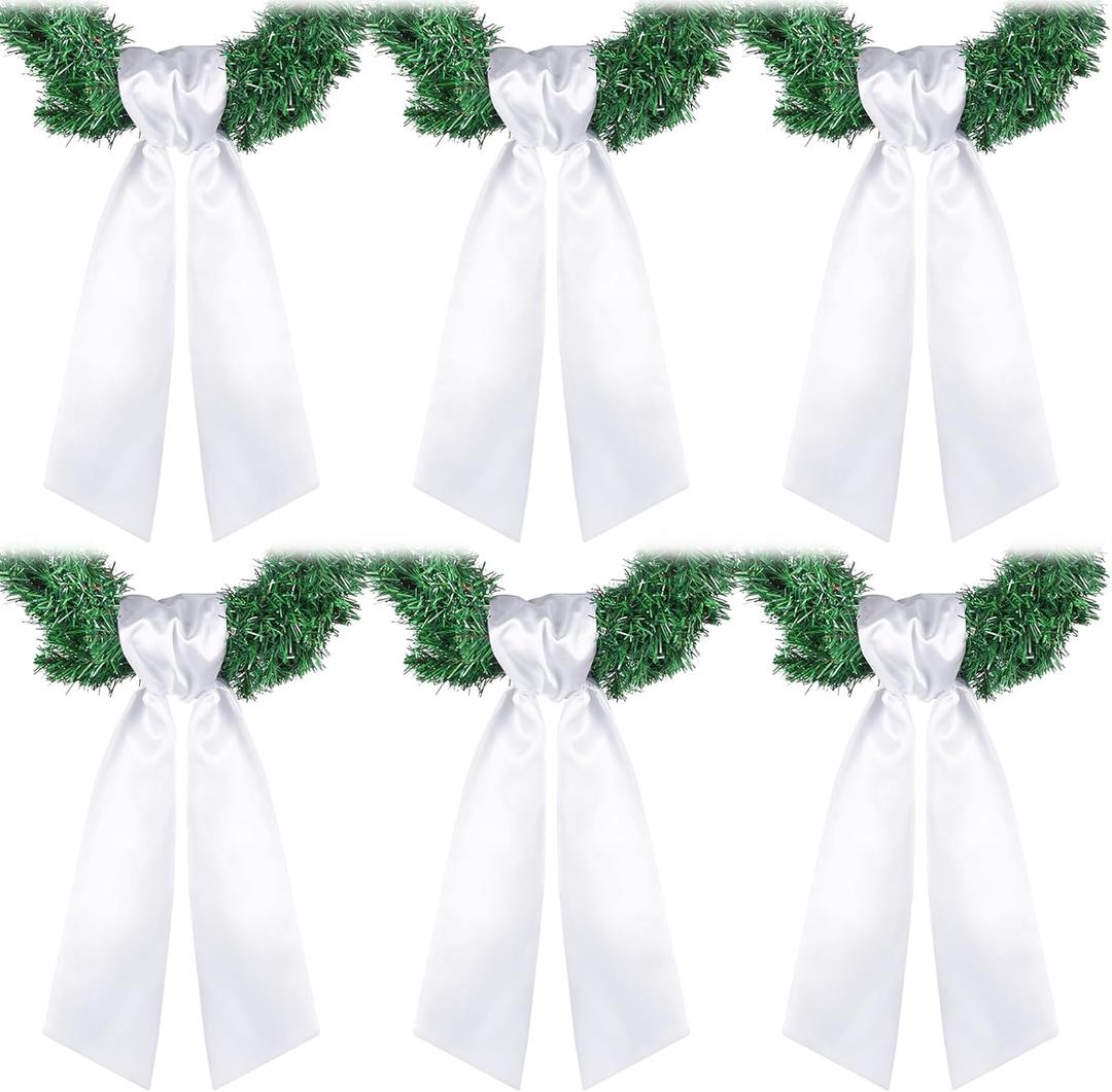 VitalCozy 6 Pcs Wreath Sash for Front Door Blank Wreath Sash Accessories Embroidery Plain Blanks for Embroidery Monogram Party Farmhouse Indoor Outdoor Wedding Decor(4.49" x 56.30", White)