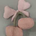 Small Bow Cherry Throw Pillow Wool Cute Coquette Room Decor Decorative Throw Pillows Aesthetic Room Decor Bowknot Shaped Plush Cushions for Valentines Day Bedroom Sofa Couch(Pink)