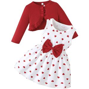 Rosibel Toddler Baby Girls Dress and Cotton Cardigan Set for 6M-3T Spring Autumn Clothes Outfits Size: 18-24 Months