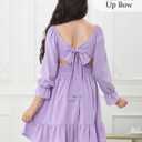 Durio Girls Dresses for Teens Girls Tie Back Off Shoulder Dress Cute Long Sleeve Dress Easter Kids School Party Dance Dresses (Purple)