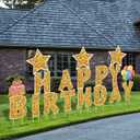 Jetec 18 Pieces Happy Birthday Yard Signs with Stakes, 16 Inches Birthday Outdoor Lawn Signs, Cake Balloon Patio Decorations, Garden Lawn Decorations for Party Outdoor Decor(Gold)