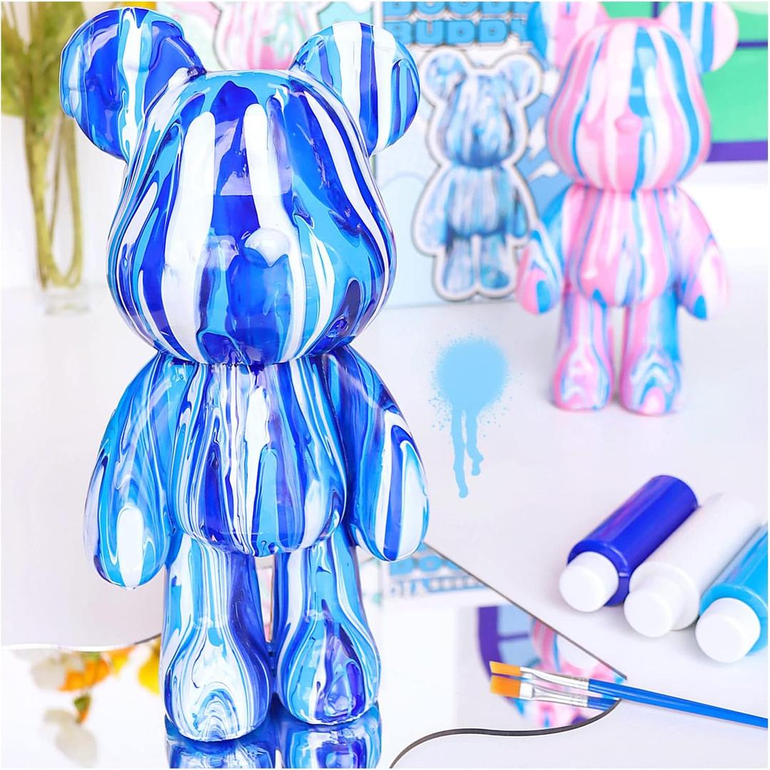 DIY Creative Blank Painting Fluid Bear Figure Kit, Multicolor Mix Paint Design for Home Decoration (Blue, Fluid Bear)