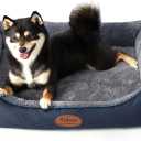 Orthopedic Dog Beds for Medium Dogs, Durable Egg Crate Foam Sofa Dog Bed wit Washable Removable Cover,Waterproof Lining,Pet Bed for Large Dogs (Navy Blue-Velvet, 26.4" L x 21.7" W x 6.2" Th)