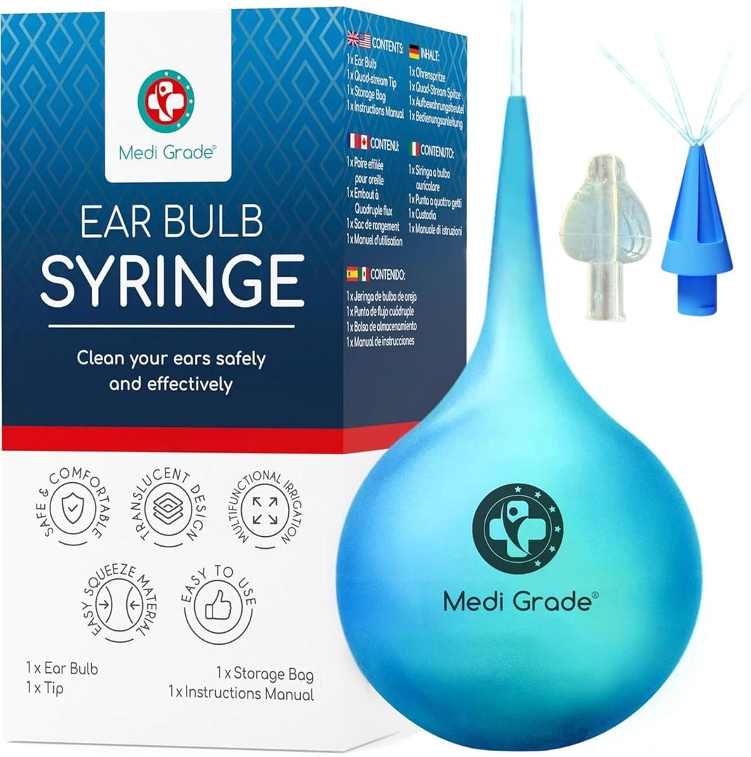 Medi Grade Ear Bulb Syringe 75ml (2.54 fl oz)  Quad Stream Ear Syringe for Ear Irrigation - Gentle Earwax Removal Tool  Bulb Syringe Ear Wax - with Travel Friendly Ear Cleaning Kit