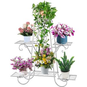 CarolynDesign 6 Tier Plant Stands for Indoors and Outdoors,Flower Pot Holder Shelf for Multi Plants,White Metal Plant Stand for Patio