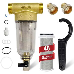 40 Micron Spin Down Sediment Filter,Reusable Sediment Water Filter,Washing Machine Water Filter,Whole House Pre-Filtration System for City Water & Well Water,25GPM,1" MNPT+3/4" FNPT+3/4" MNPT