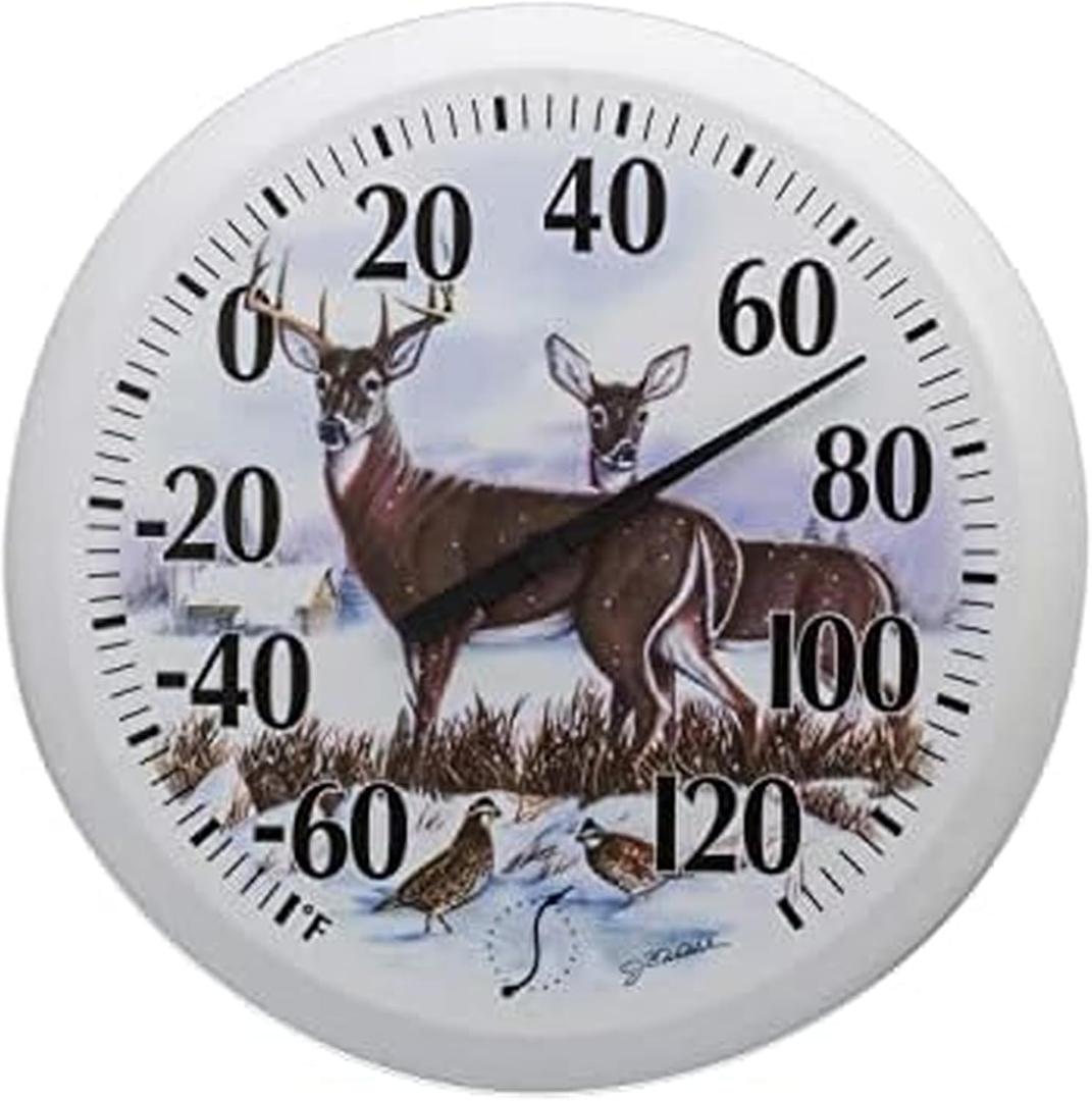 Springfield Indoor Outdoor Thermometer, Wireless Outdoor Thermometer with Large Numbers for Patio, Pool, and Indoor Areas, 13.25-Inch, Winter Deer
