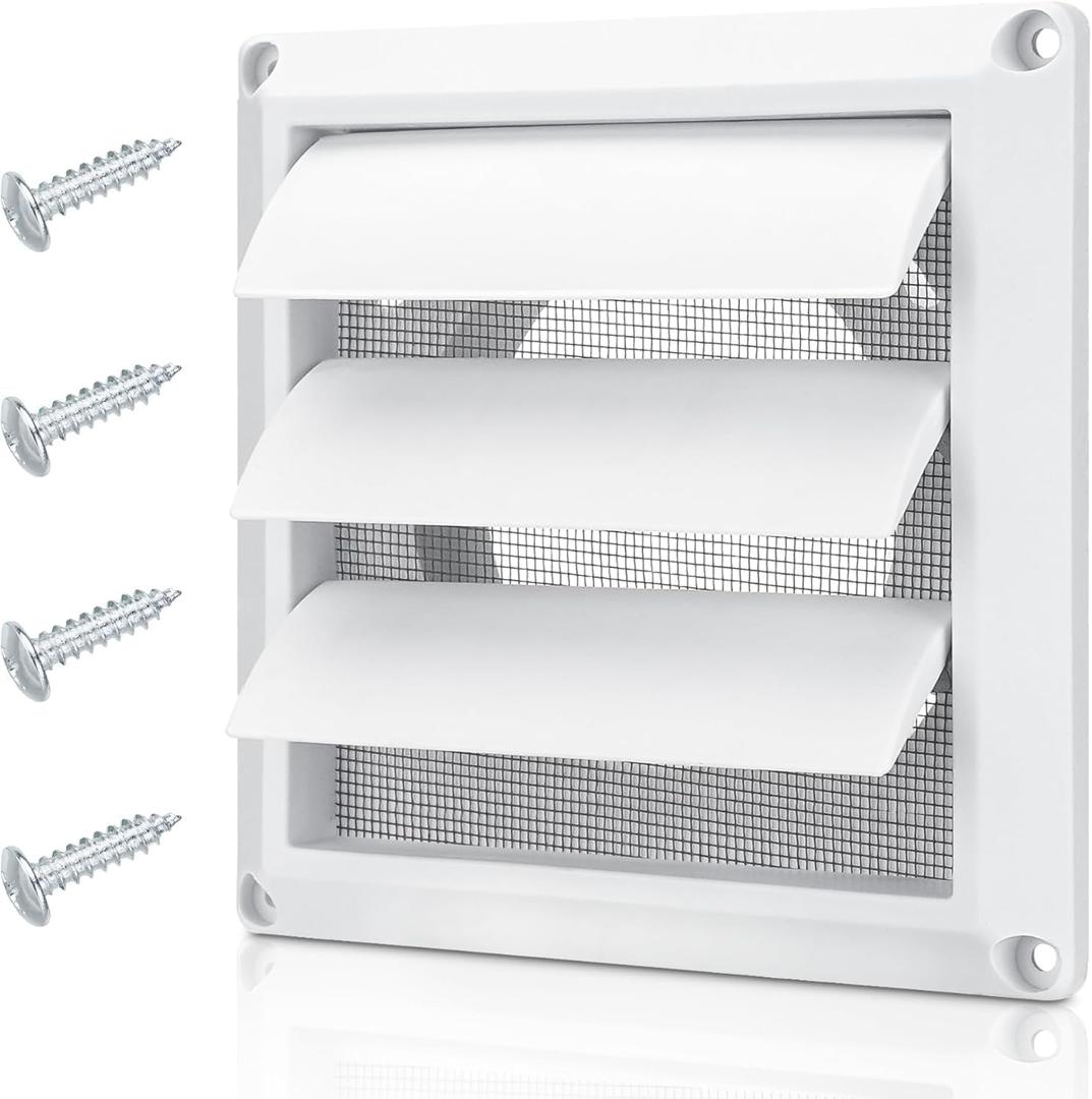 4 Inch Dryer Vent Cover for Exterior Wall Vent Hood Outlet Airflow, Dryer Air Vent with Screen with 4 Screw for Easy Installation, White