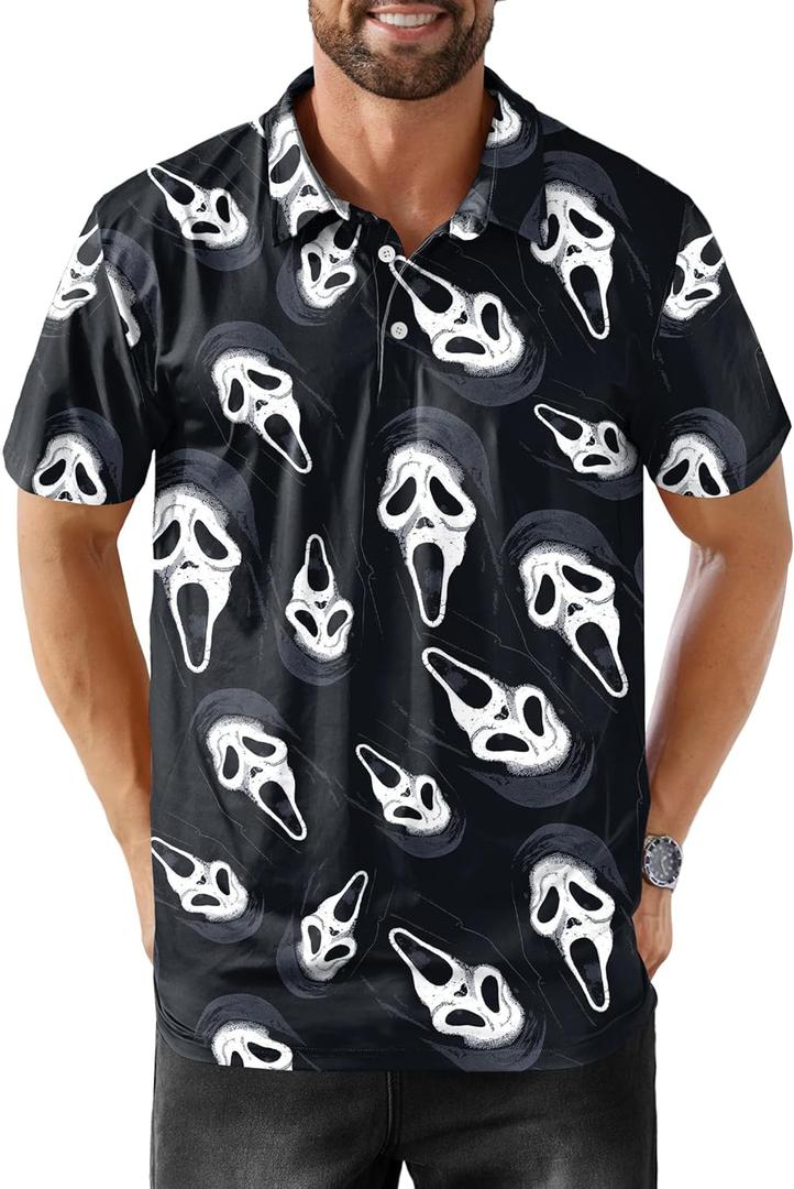 Arvilhill Men's Pumpkin Polo Shirt Short Sleeve Costume Collared Shirt M