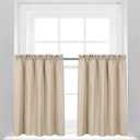 Valea Home Waffle Weave Textured Bathroom Window Curtains Water Repellent Short Curtains Window Covering Half Window Curtains Kitchen Tiers, Taupe, 36 x 36 inches, Set of 2