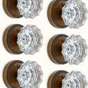 Asidrama 6 Pack Privacy Antique Brass Crystal Door Knob with Lock, Vintage Antique Brass Glass Door Knobs Interior for Bedroom or Bathroom, Heavy Duty for Left Right Sided Doors