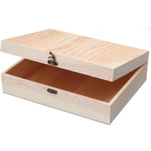 Unfinished Wooden Box with Hinged Lid for Crafts DIY Storage Jewelry Pine Box - 12" x 9" x 3.35"