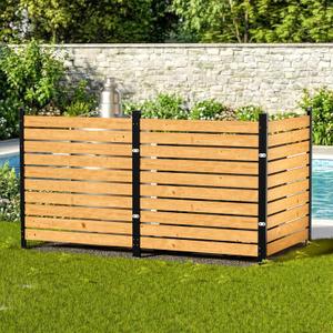 MTART 38" W x 42" H (3 Panels) No Dig Wood Outdoor Privacy Screens, Aluminum Post, Air Conditioner Fence Panels, Pool Equipment Enclosure, Screens Fence Kit for Outside Backyard Patio
