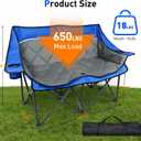 Double Camping Chair, Heavy Duty Folding Loveseat Camping Chairs, Blue, 57.5" W x 37.4" H x 21.6" L