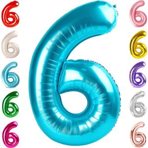 Number 6 Balloon 40 Inch, 6th Birthday Balloon for Boy Girl, Light Blue 16 60 61 65 Numbers Balloons Birthday Party Wedding Events Decorations