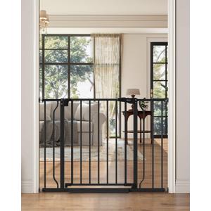 29"-40" Baby Gate for Stairs, Auto Close Stroller Friendly Dog Gate Indoor for Doorways, Pressure Mounted Baby Gate, Easy Walk Through Gate for Children & Pets, Black