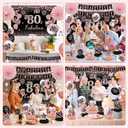 80th Birthday Decorations for Women - Rose Gold 37Pcs Golden Years Celebration Party Kit with Banner, Backdrop, Tiara, Sash, Cake Topper, Latex Balloons, Hanging Swirls, Centerpieces | Party Supplies
