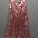 Kaei&Shi Sequin Fringe Romper,Sparkly Glitter Metallic Jumpsuits For Women,Backless Shorts Dress Disco Birthday Dance Outfit, Rose Gold 