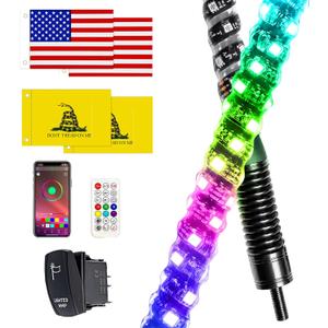 2PCS 2FT Whip Lights with Spring Base, Whip Lights for Side by Side with App & Remote Control, Spiral RGB Chasing Lighted Antenna Whips, Music LED Whip Light for ATV UTV RZR SXS Can-Am