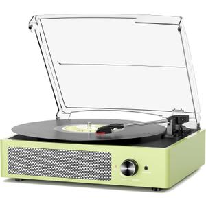 Vinyl Record Player with 2 Stereo Speakers Belt-Driven Vintage Turntables 3 Speed 3 Size Wireless Bluetooth Playback AUX-in RCA Out Headphone LP Vinyl Players Auto Stop Light Green