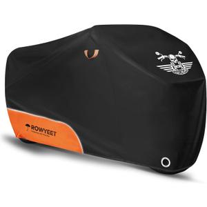 Motorcycle Cover Waterproof Outdoor Storage with Lock-Holes, Storage Bag & Night Reflective Design, All Season Protection Powersports Vehicle Covers Fits up to 116" Motorcycles (210D Orange)