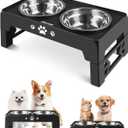 Elevated Dog Bowls, Dog Feeder with 2 Stainless Steel Dishes, 2 Heights Adjustable Raised Stand for Small Dogs, Food Dishes with Non-Slip Feet (Black)
