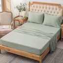 PURE ERA Jersey Knit 4pc Bed Sheet Set 100% T-Shirt Cotton Super Soft Comfy Breathable Fits Mattress Up to 20" Extra Deep Pocket (Solid Sage Green, King)