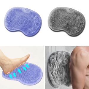 2 PCS Shower Foot & Back Scrubber Mat Hands Free Foot Massager Mat with Non-Slip Suction Cups, Wall Mounted Silicone Bathroom Wash Foot Pad Exfoliating Dead Skin Foot Brush (Grey & Purple)