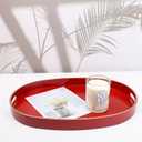 Spsyrine Red Plastic Serving Tray for Ottoman, Coffee Table, Oval Decorative Tray for Entertaining, Outdoor, Living Room, Home Decor