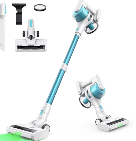 Cordless Stick Vacuum Cleaner, 18KPa Suction Power, Lightweight & Rechargeable, 40min Runtime, Anti-Tangle LED Brush, Ideal for Pet Hair, Carpets, Hardwood Floors, Apartment Living
