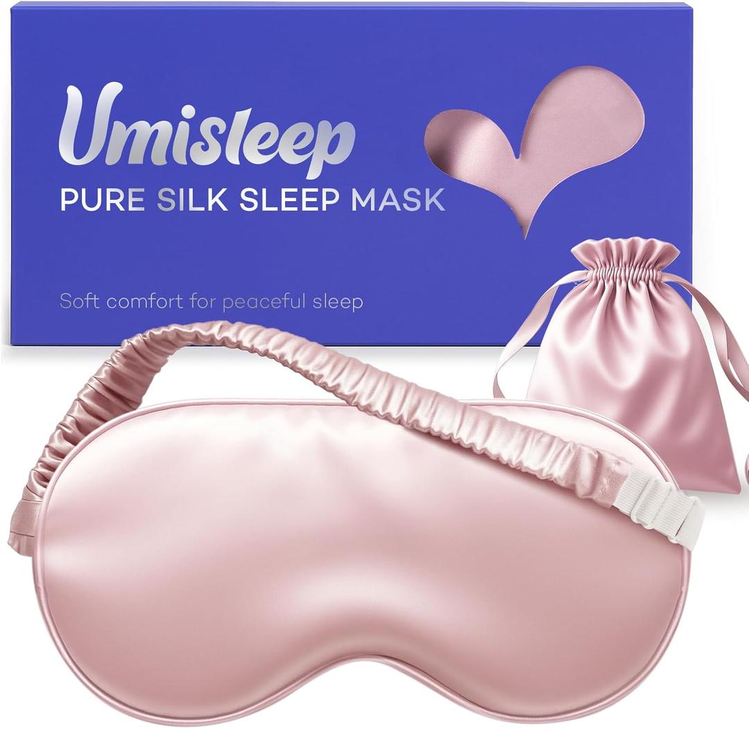 Umisleep Sleep Mask in Certified Mulberry Silk, 22 Momme 6A Soft Eye Masks for Sleep, Adjustable Sleep Masks for Women Men, Light Blocking Sleeping Mask, Silk Eye Mask for Sleeping, Blindfold, Pink