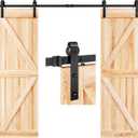 EaseLife 8 FT Double Door Sliding Barn Door Hardware Track Kit,Basic J Pulley,Heavy Duty,Slide Smoothly Quietly,Easy Install (8FT Track Kit for Double 24" Wide Door), Black 