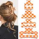 4Pcs Checkered Hair Claw Clips, Non-Slip Hair Jaw Clips for Thick, Thin, Curly, Straight, Long Hair, Simple Style Orange and White Square Claw Clips, Women's Hair Accessories